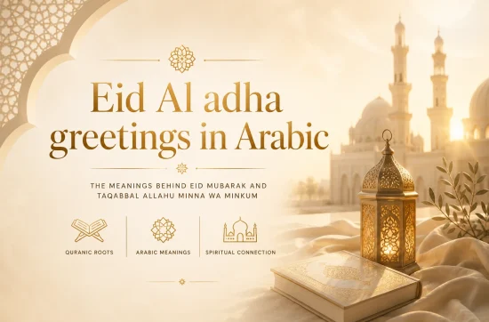 Premium Eid Al Adha greetings in Arabic banner featuring warm gold Islamic design and minimalist luxury Eid aesthetic.